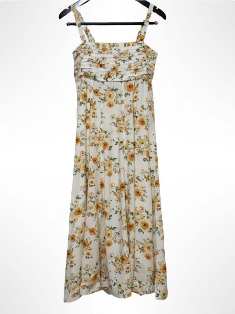 HEM & THREAD Sleeveless Smocked Floral Print Midi Dress Orange Yellow NWT